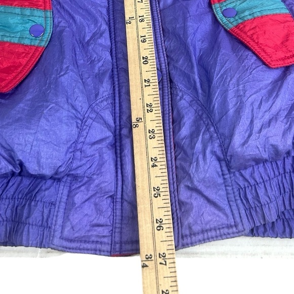 American High Y2K Women Medium Purple Red Nylon Retro Bomber 90s Jacket READ - Picture 8 of 12